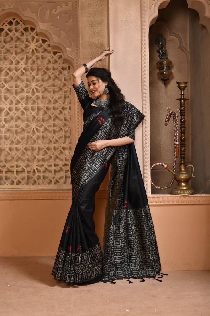 BLACK MOST ELEGANT DESIGNER SILK SAREE
