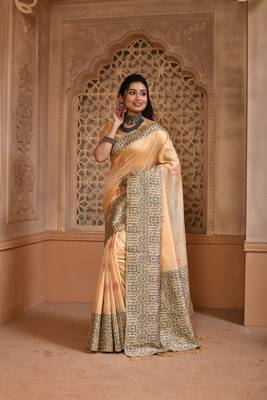CHIKU MOST ELEGANT DESIGNER SILK SAREE 3