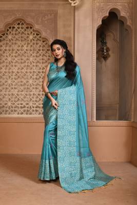 LIGHT SKY MOST ELEGANT DESIGNER SILK SAREE 1