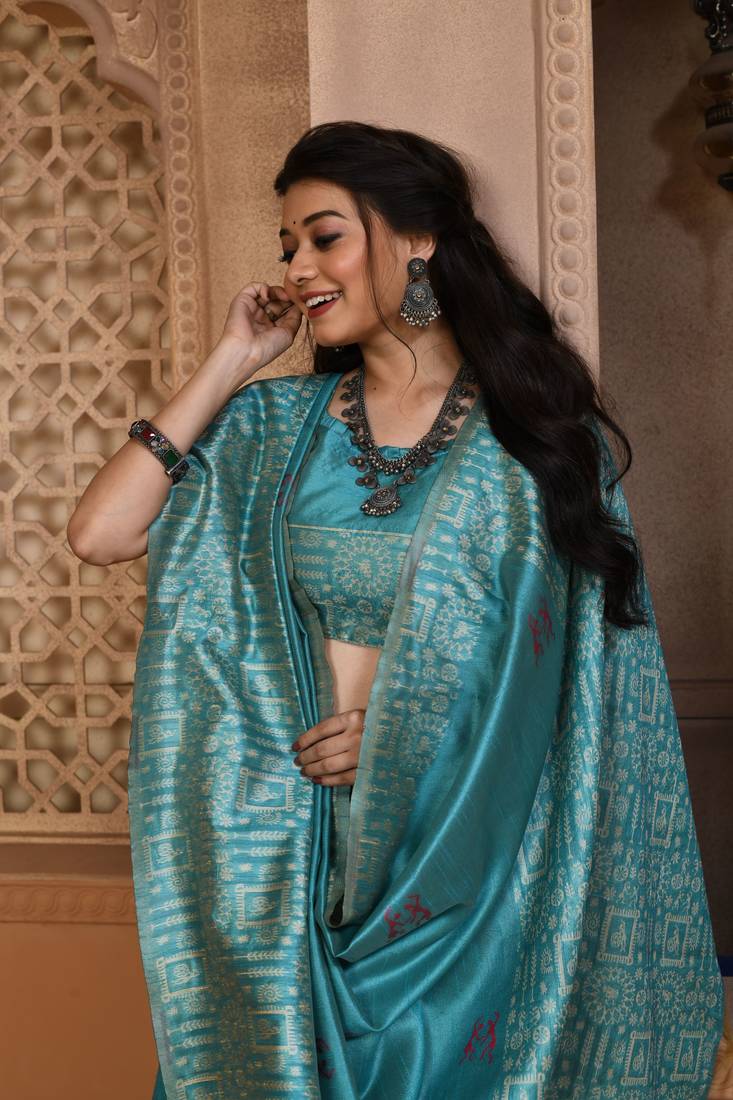 LIGHT SKY MOST ELEGANT DESIGNER SILK SAREE