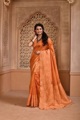ORANGE MOST ELEGANT DESIGNER SILK SAREE 1