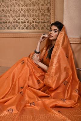 ORANGE MOST ELEGANT DESIGNER SILK SAREE 2