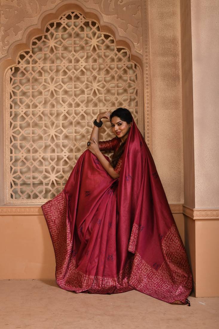 DARK RANI PINK MOST ELEGANT DESIGNER SILK SAREE