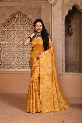 YELLOW MOST ELEGANT DESIGNER SILK SAREE 1