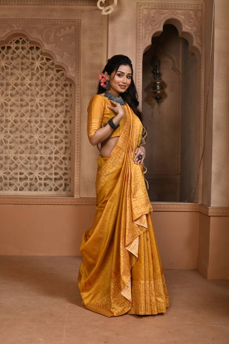 YELLOW MOST ELEGANT DESIGNER SILK SAREE