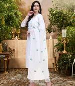Trendmalls White Cotton Embroidery Kurta Pant with Dupatta Salwar Suit 3 Piece Set