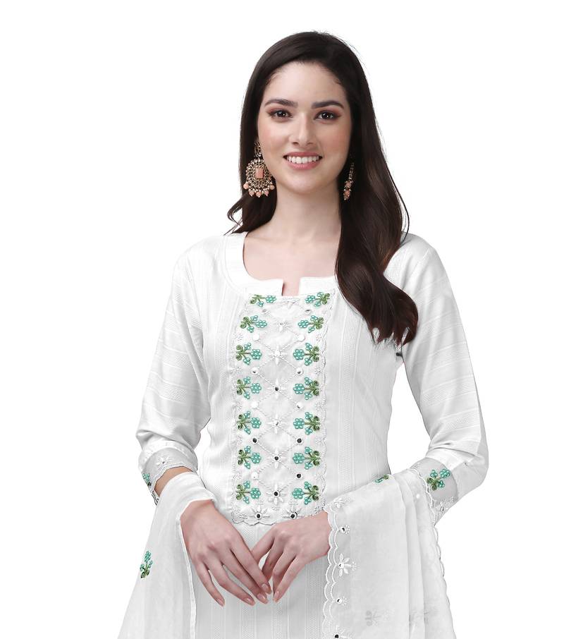 TRENDMALLS Dupatta Donna In Seta Jacquard Floreale, Bianco E Oro, 2,25 Mt, Sciarpa Cerimonia E Festa - 4