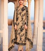 Beige Embroidered Organza  Straight Suit Free size full stitched Up To 42" Size