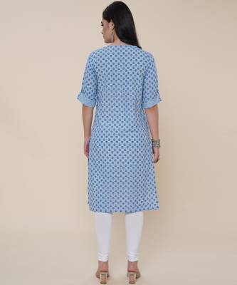 Anushil women cotton butti printed degisn 3/4th sleeves round keyhole neck with button kurti 2