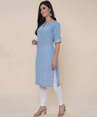 Anushil women cotton butti printed degisn 3/4th sleeves round keyhole neck with button kurti 3