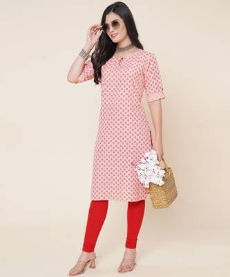 Anushil women cotton butti printed degisn 3/4th sleeves round keyhole neck with button kurti 1