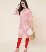 Anushil women cotton butti printed degisn 3/4th sleeves round keyhole neck with button kurti