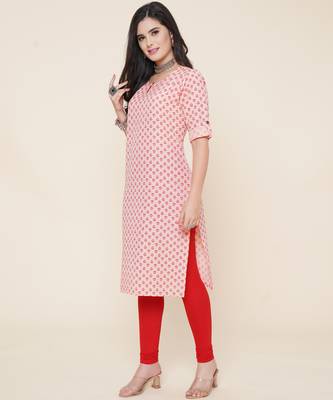 Anushil women cotton butti printed degisn 3/4th sleeves round keyhole neck with button kurti 2