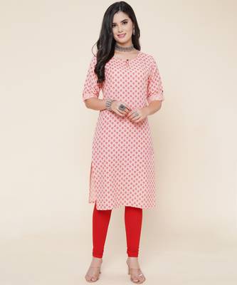 Anushil women cotton butti printed degisn 3/4th sleeves round keyhole neck with button kurti 4