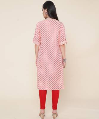 Anushil women cotton butti printed degisn 3/4th sleeves round keyhole neck with button kurti 5