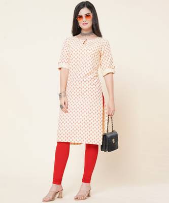 Anushil women cotton butti printed degisn 3/4th sleeves round keyhole neck with button kurti 1