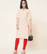 Anushil women cotton butti printed degisn 3/4th sleeves round keyhole neck with button kurti