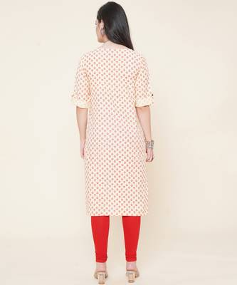 Anushil women cotton butti printed degisn 3/4th sleeves round keyhole neck with button kurti 3