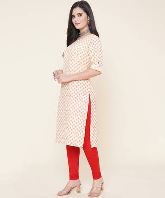 Anushil women cotton butti printed degisn 3/4th sleeves round keyhole neck with button kurti 4