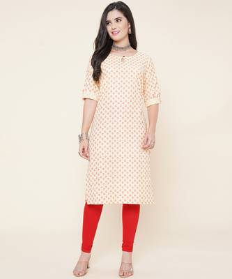 Anushil women cotton butti printed degisn 3/4th sleeves round keyhole neck with button kurti 5