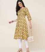 Anushil women angrakha cotton cambric v neck 3/4th sleeves printed kurti with drawstring