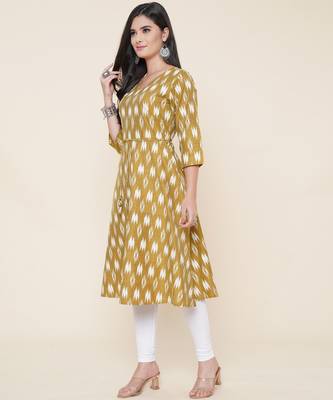 Anushil women angrakha cotton cambric v neck 3/4th sleeves printed kurti with drawstring 2