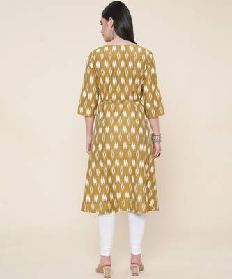 Anushil women angrakha cotton cambric v neck 3/4th sleeves printed kurti with drawstring 4
