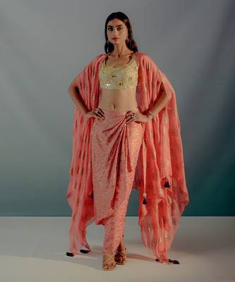 Coral crepe skirt set 1