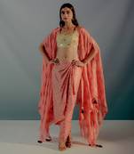 Coral crepe skirt set