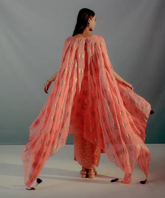Coral crepe skirt set 3