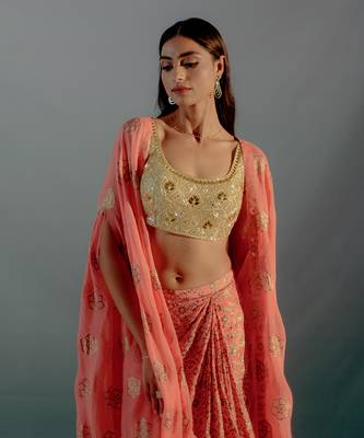 Coral crepe skirt set 4