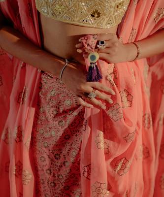 Coral crepe skirt set 5