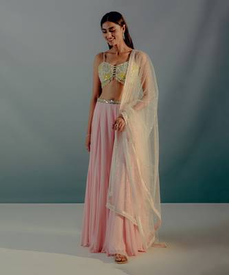Flamingo pink georgette palazzo set 1