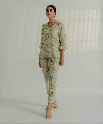 Sage green silk co ord set 1