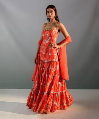 Scarlet red silk sharara set 1