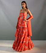 Scarlet red silk sharara set