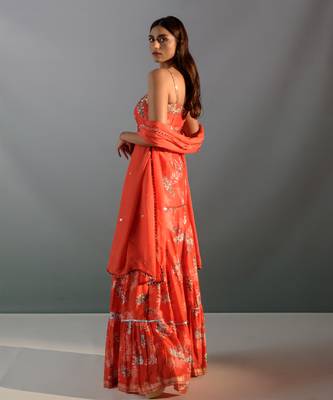 Scarlet red silk sharara set 2