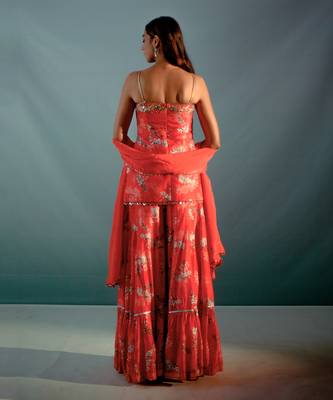 Scarlet red silk sharara set 3