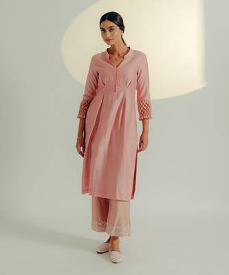 Onion pink chanderi silk kurta set 2