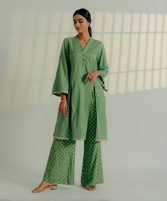 Fern green chanderi kurta set 1