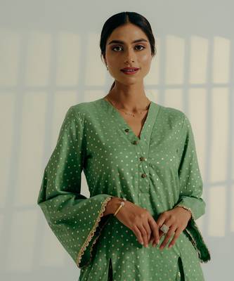 Fern green chanderi kurta set 2