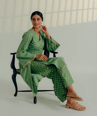 Fern green chanderi kurta set 3