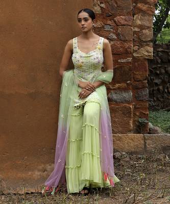 Ivory & green tie dye gharara set 1