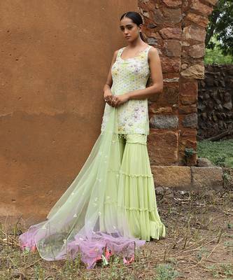 Ivory & green tie dye gharara set 2
