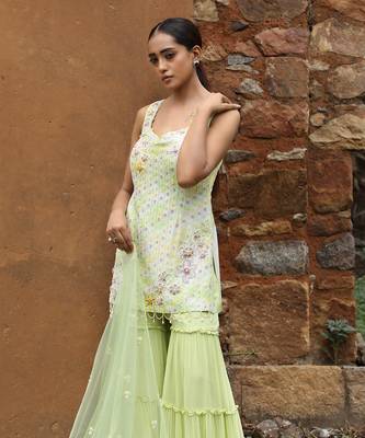 Ivory & green tie dye gharara set 3