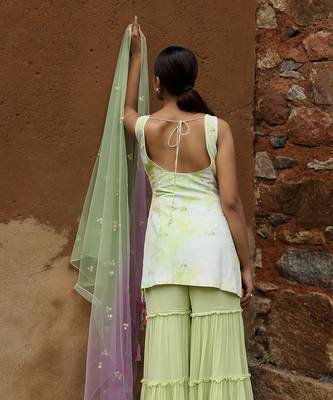 Ivory & green tie dye gharara set 4