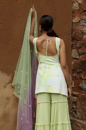 Ivory & green tie dye gharara set