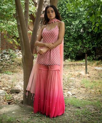 Peach and fusia mermaid gharara set 1
