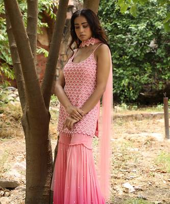 Peach and fusia mermaid gharara set 2