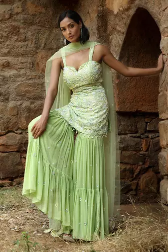 Mint green short gharara set